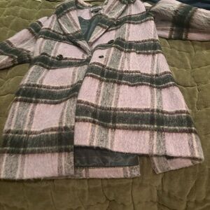 Halogen Pink and Gray Plaid Coat